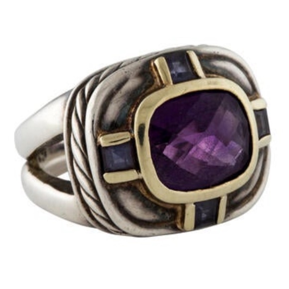 Authentic David Yurman Amethyst & Iolite 14K Yellow Gold & Sterling Silver Ring - Picture 5 of 10